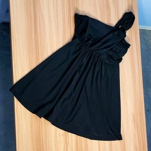 One-Shoulder Flowy Black Empire Waist Top